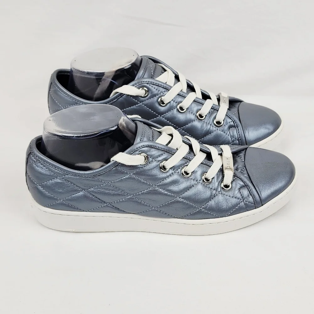 DKNY Grey Quilted Leather Lace Up Sneakers